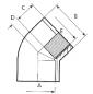 Preview: Winkel 45°PVC PN16 d - G = 40 - 1 1/4" IG, Klebemuffe / Gewindemuffe