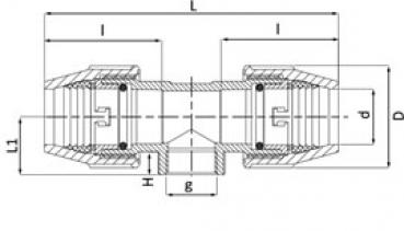 PP T-Stück 90° mit Innengewinde am Mittelstutzen, Klemmmuffe