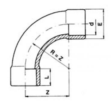 Bogen 90° PVC PN16 d = 20 mm, beidseitig Klebemuffe