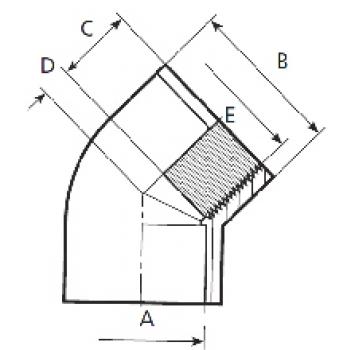 Winkel 45°PVC PN16 d - G = 40 - 1 1/4" IG, Klebemuffe / Gewindemuffe
