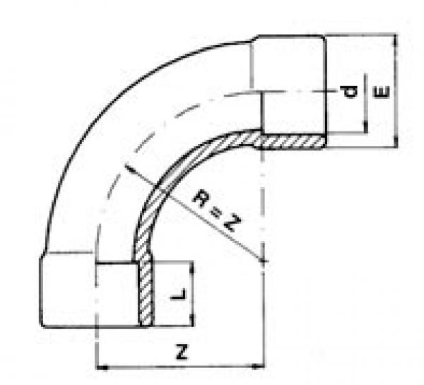 Bogen 90° PVC PN16 d = 160 mm, beidseitig Klebemuffe