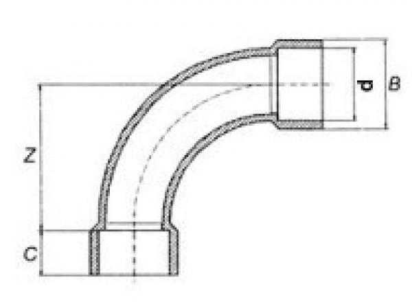 Bogen 90° PVC PN16 d = 25 mm, beidseitig Klebemuffe
